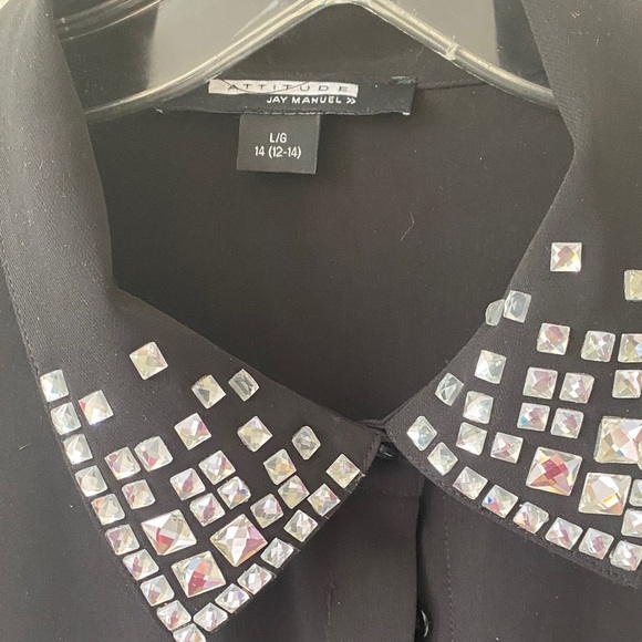 Chic Black Button Down Shirt with Embellished Collar - Picture 2 of 3